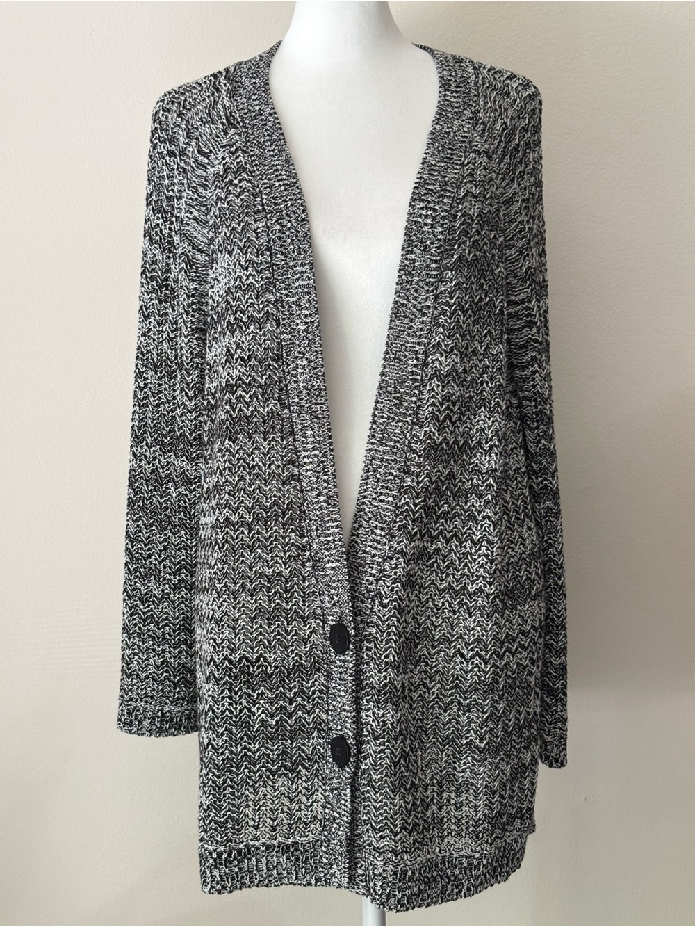 J. Jill Black & White Marled Open-Front Cardigan